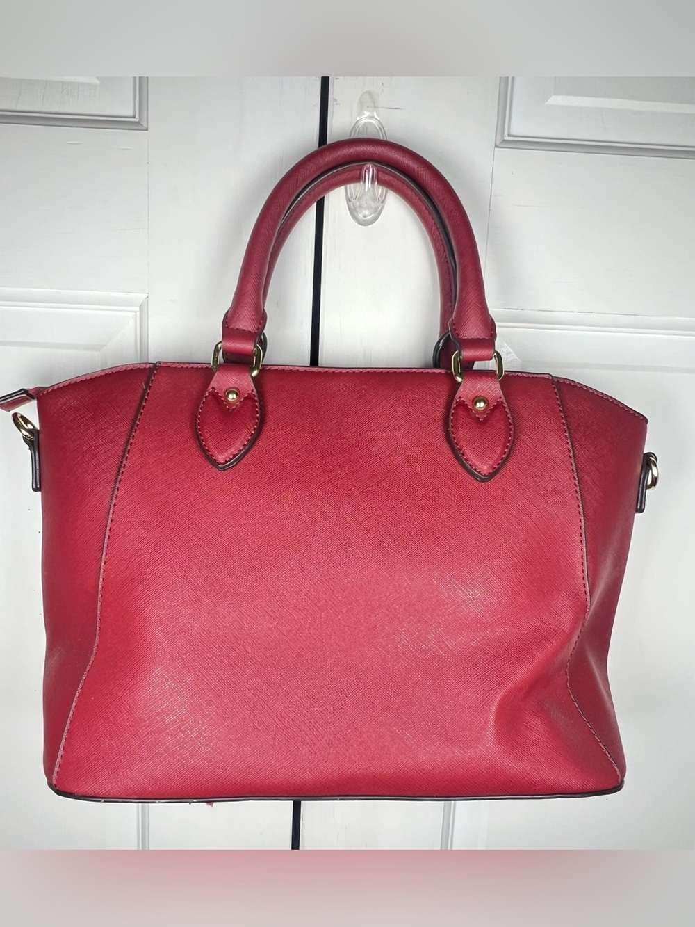 Anne Klein Satchel Vegan Leather Gold Tone Lion Logo Wine Red Color - Picture 3 of 10